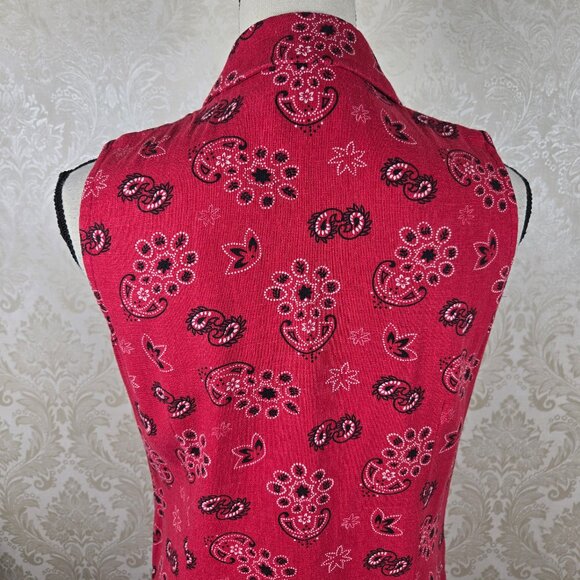 Coldwater Creek Size Small Red Bandana Print Shirt Dress Sleeveless Linen Blend - Picture 9 of 15